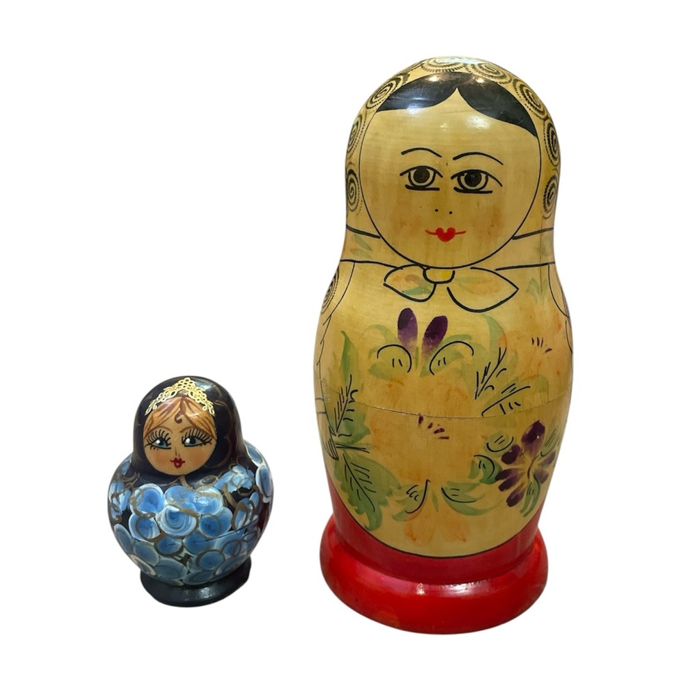 Vintage Nesting Dolls Wooden Matryoshka Doll 2 Sets USSR Hand Painted